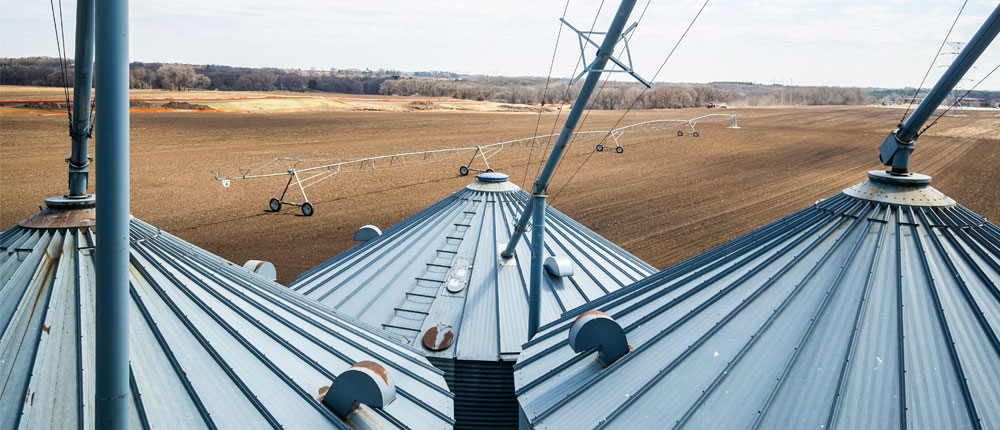 View of a field from the top of a silo